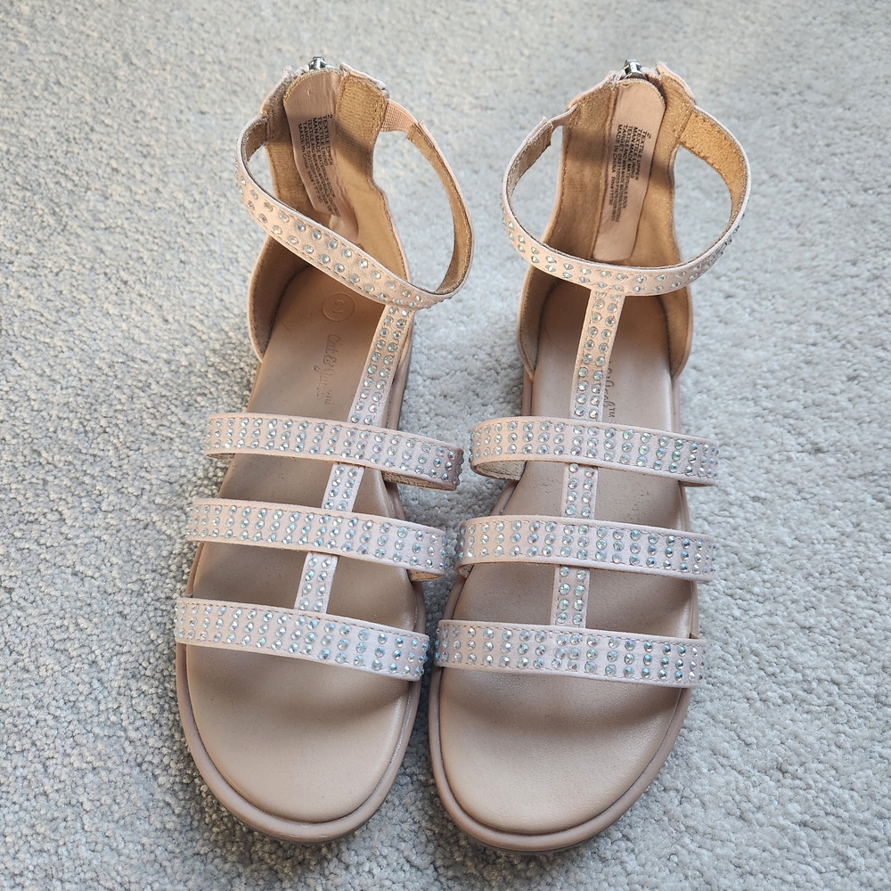 Elegant Beige Sandals with Rhinestone Accents. Kids Size 2